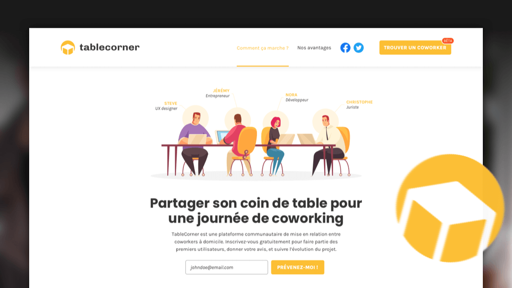 TableCorner - Plateforme de coworking à domicile